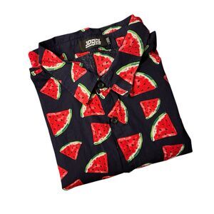 Jogal Men’s 3XL 100% Cotton Button Up Watermelon Print Short Sleeve Summer Shirt
